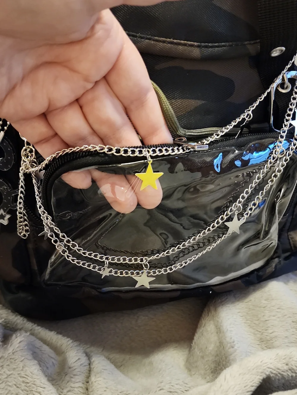 Y2K PunkCamo Backpack with Charms